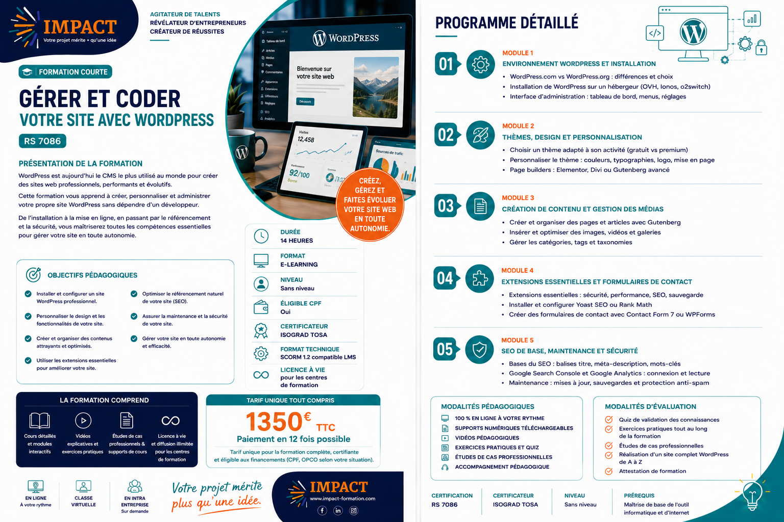 Fiche formation Gérer et coder votre site avec WordPress
